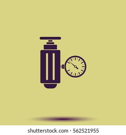 Pressure sensor on factory pipeline. Flat icon.