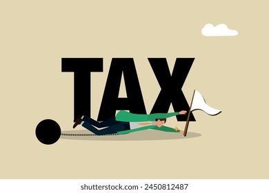 The pressure of tax or payment burden, financial bankruptcy, excessive administrative or government obligations, business man being squeezed under the burden of the word tax