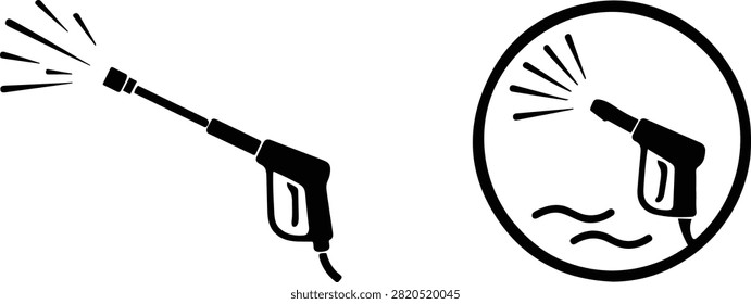 Pressure Washer Icon Set Vector with Power Wash Spray Gun Symbols