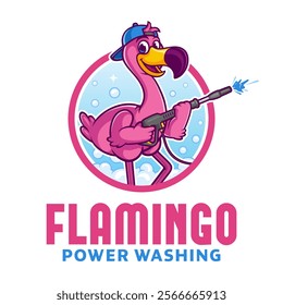 Pressure Washing Logo Stock, Flamingo Cartoon Mascot Stock Vector