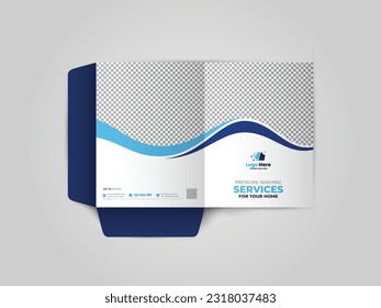 Pressure Washing Presentation folder design for files, Business Presentation Folder Template For House washing folder design with abstract branding graphics vector set.