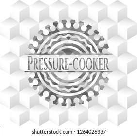 Pressure-cooker grey emblem with geometric cube white background