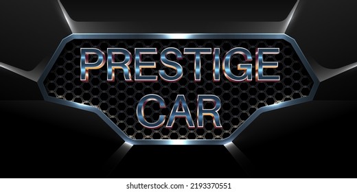 Prestige Car logo 3d text effect with shiny metallic car grill