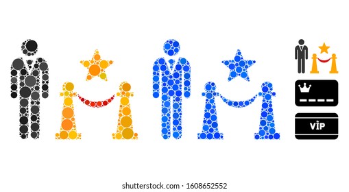 Prestige entarnce composition of round dots in different sizes and color hues, based on prestige entarnce icon. Vector round dots are grouped into blue mosaic.