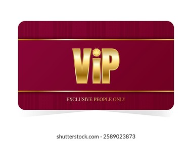 Prestige golden VIP access card layout. Red striped background. Exclusive people only. Vector illustration on transparent background