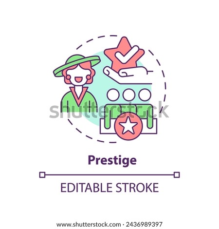 Prestige multi color concept icon. Aspect of social stratification. High society. Upper class. Societal status. Round shape line illustration. Abstract idea. Graphic design. Easy to use in article