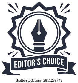 Prestigious award emblem featuring ink pen icon and elegant ribbon for editorial excellence writing merit publishing quality and professional content curation