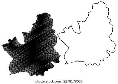 Preston Non-metropolitan district, Borough, city (United Kingdom of Great Britain and Northern Ireland, ceremonial county Lancashire or Lancs, England) map vector illustration, scribble sketch map