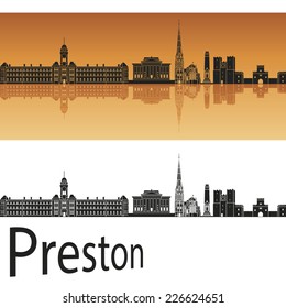 Preston skyline in orange background in editable vector file