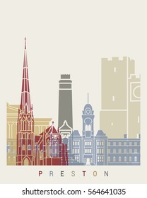Preston skyline poster in editable vector file