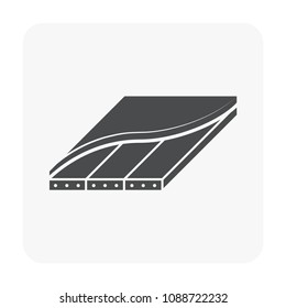 Prestressed concrete slab and topping floor layer vector icon. Bottom is precast or prefabricated element of structure for building casting and reinforced by composite material for construction.