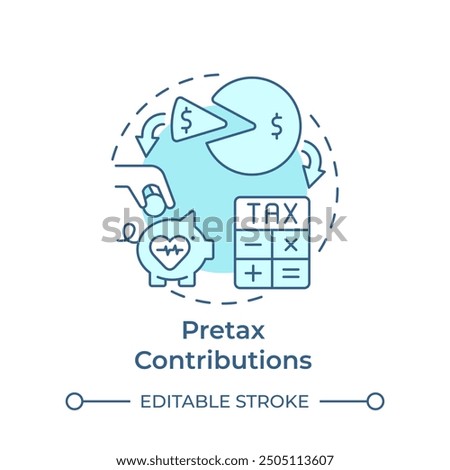 Pretax contributions soft blue concept icon. Health savings account benefit. Income tax deductions. HSA. Round shape line illustration. Abstract idea. Graphic design. Easy to use in booklet