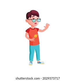 preteen boy with surprise emotion look at new game disc on store shelf cartoon vector.