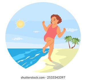 Preteen girl child suffering from aquaphobia vector illustration