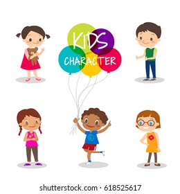 Preteen kids cartoon characters isolated on white background