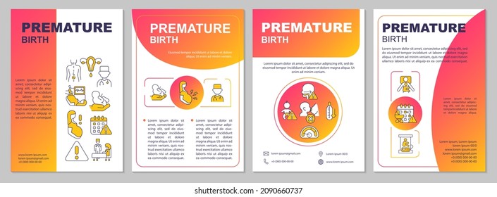 Preterm birth brochure template. Development complications risk. Flyer, booklet, leaflet print, cover design with linear icons. Vector layouts for presentation, annual reports, advertisement pages