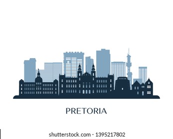 Pretoria skyline, monochrome silhouette. Vector illustration.