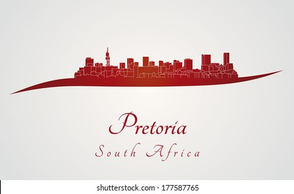 Pretoria skyline in red and gray background in editable vector file
