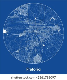 Pretoria South Africa Africa City Map blue print round Circle vector illustration