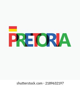Pretoria vector overlapping letters RGB typography with flag. South Africa's city logotype decoration.