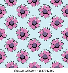 The pretties flower in the garden,seamless pattern on light blue background.