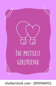 Prettiest girlfriend purple postcard with linear glyph icon. Greeting card with decorative vector design. Simple style poster with creative lineart illustration. Flyer with holiday wish