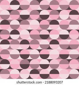 Pretty abstract seamless retro geometrical pattern with half circles. color palette pink shades, dusty rose, pastel purple . Half circles checkerboard vintage backdrop, modern vibrant and colorful
