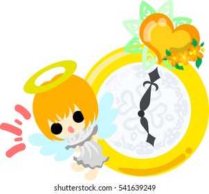 Pretty angel and clock