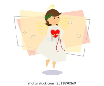 Pretty angel of love embracing heart. Holy, care, flying. Can be used for topics like holiday, Christmas, sacred
