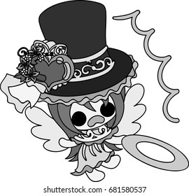 A pretty angel and stylish silk hat