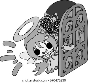 The pretty angel who comes from the door