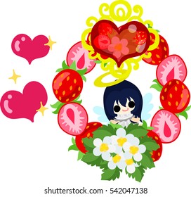 A pretty angel and wreath of the strawberry