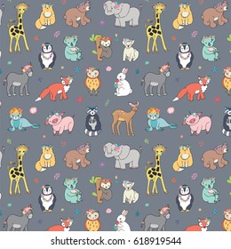 pretty animals with floral wreaths vector pattern