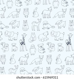 pretty animals line vector pattern