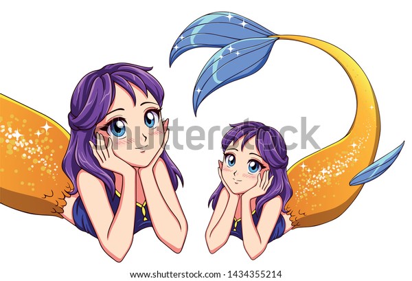 Pretty Anime Lying Mermaid Purple Hair People Objects Stock Image