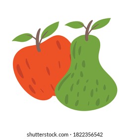 Hübsche Apfel- und Avocado-Vektorgrafik mit flachem Cartoon-Stil