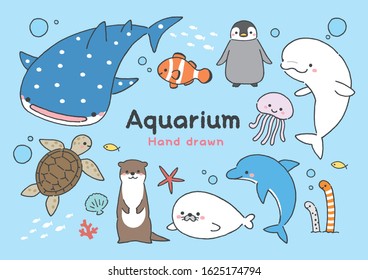 Pretty aquarium creatures hand drawn