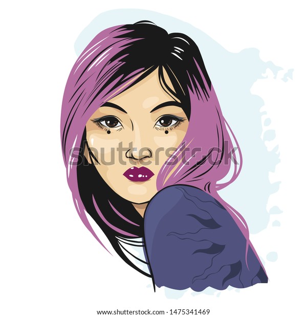 Pretty Asian Girl Long Purple Hair Stock Image Download Now