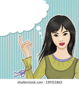 Pretty asian girl at the speech bubble