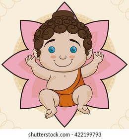 Pretty baby Buddha laying down in a lotus flower like cradle.