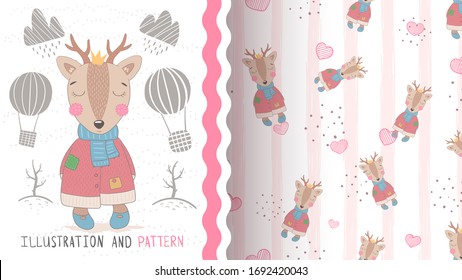 Pretty baby deer - seamless pattern