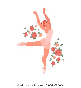 Pretty ballerina on isolated on white background. Dance ballet Vector illustration in cartoon style.