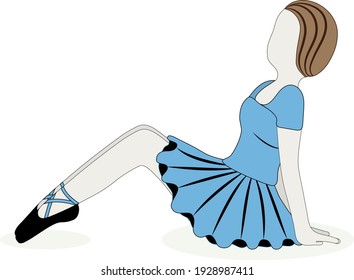 a pretty ballerina sits on the floor with her legs bent and looks ahead of herself, isolated on a white background