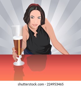 Pretty Barmaid - Colored Illustration, Vector