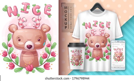 Pretty bear - poster and merchandising. Vector eps 10