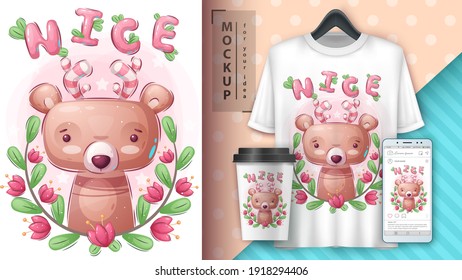 Pretty bear - poster and merchandising. Vector eps 10