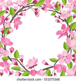 Pretty, beautiful Shabby Chick Cherry blossom background.Cartoon style vector illustration