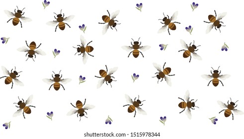 Pretty bee and lavender repeat print vector