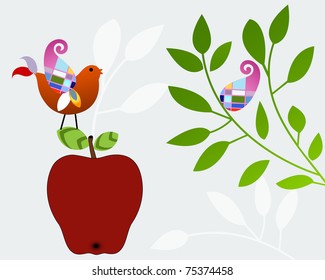 Pretty bird on an apple