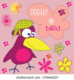 pretty bird in a shawl with flowers vector illustration